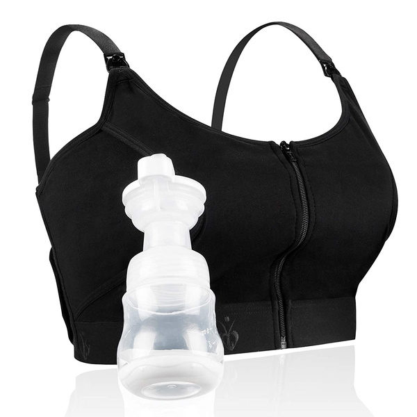 Hands Free Pumping Bra, Adjustable Breast-Pumps Holding and Zipper Nursing  Bra, Suitable for Breastfeeding-Pumps by Medela, Lansinoh, Philips Avent,  Spectra (Large) Black