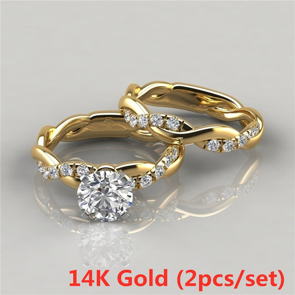 Size 5-10 Round Cut 14K White Gold Over White Diamond Wedding Ring Set Gift 