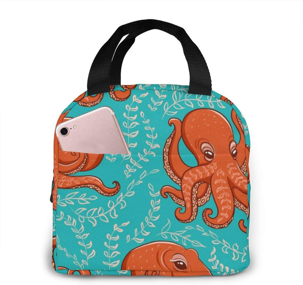 Fun Orange Octopus On Turquoise Animals Wildlife Portable Insulated ...