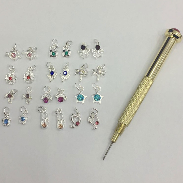 113 Pieces Dangle Nail Piercing Charms Set, Nail Art Piercing Tool Hand  Drill and Colored Hearts Stars Rings Jewelry Rings for Tips, Acrylic, Gels  Decorations, Colored Hearts and Stars (Chic Color) Chic