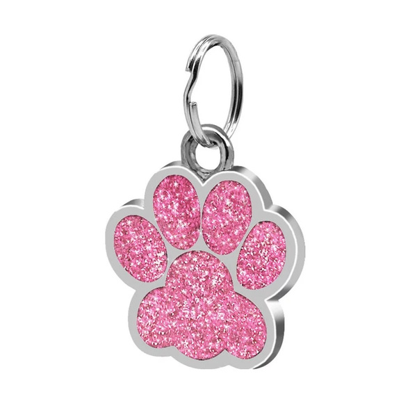 Color: Rosa Fashion Footprints Pet Colgante Decoración Lovely Pet Jewelry Popular Glitter Footprint Tarjeta de Identidad Etiqueta de Perro Accesorios para Mascotas ID
