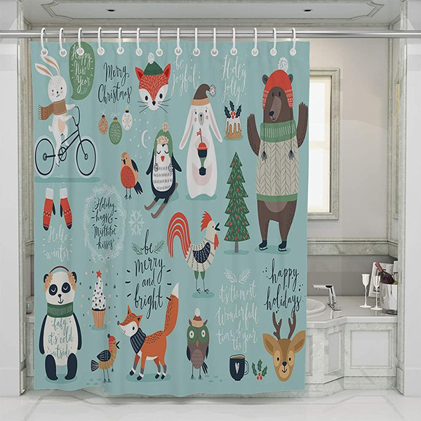 Christmas Shower Curtain Christmas Set Hand Drawn Style Shower Curtains