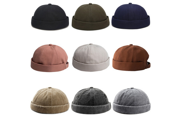 Men Women Solid Skullcap Sailor Cap Warm Rolled Cuff Bucket Cap Brimless  Hat Solid Color Adjustable Docker Cotton Hats