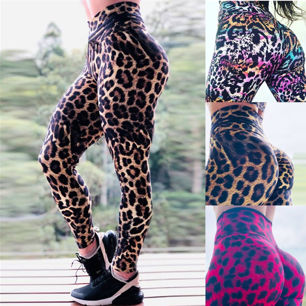 Fashion Women's High Waisted Elastic Leopard Print Fitness Running Yoga Pants  Gym Workout Sport Leggings Plus Size
