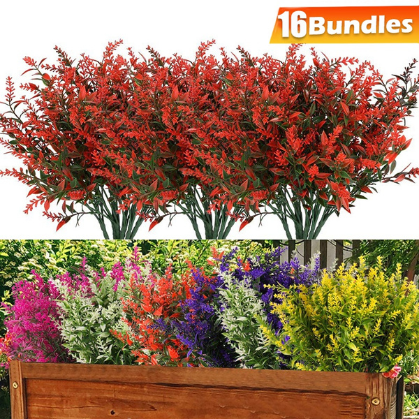 8/16 Bundles Outdoor Artificial Lavender Fake Flowers UV Resistant ...