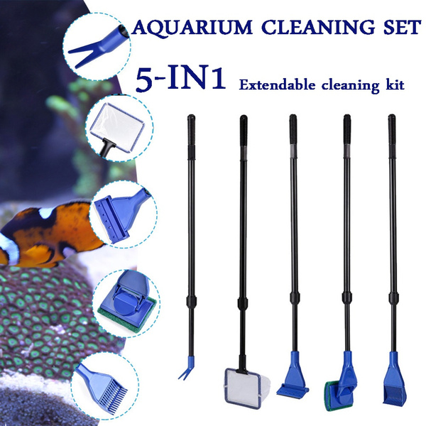 5 In 1 Aquarium Cleaning Tools Set Brush Scraper Fish Net Fork