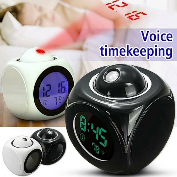 LED Projection Digital LCD Voice Talking Alarm Clock Time Temperature Projector 