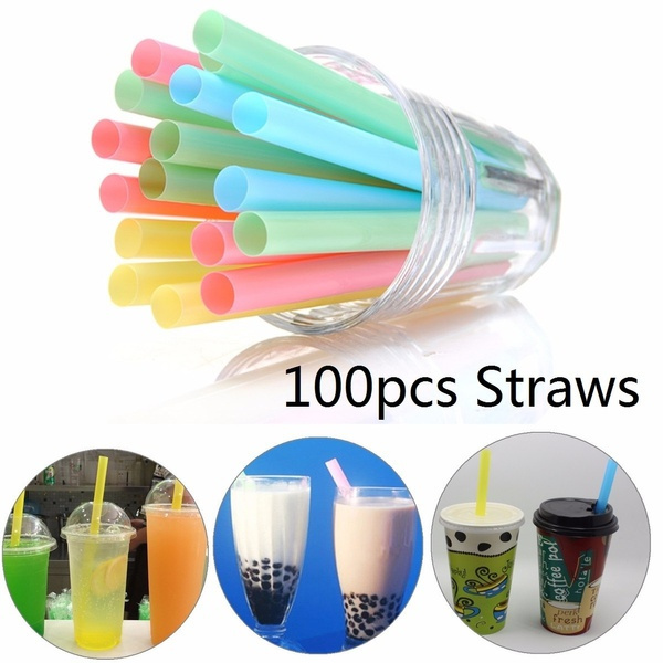 100Pcs Mix Color Large Drinking Straws For Bubble Smoothie Milkshake Party 