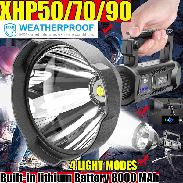 Super Bright XHP50 LED Searchlight Rechargeable Spotlight Flashlight Portable 