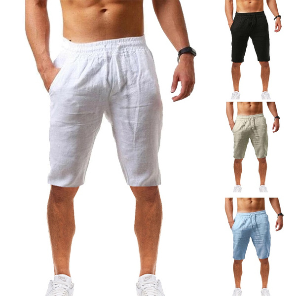 New Summer Men's Shorts Casual Sports Cotton and Linen Solid Color ...