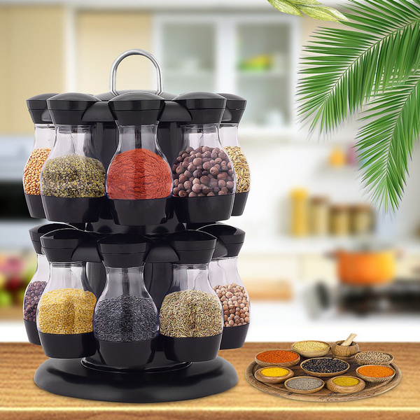 16 Jars 360 Revolving Spice Rack Organizer Spinning Countertop