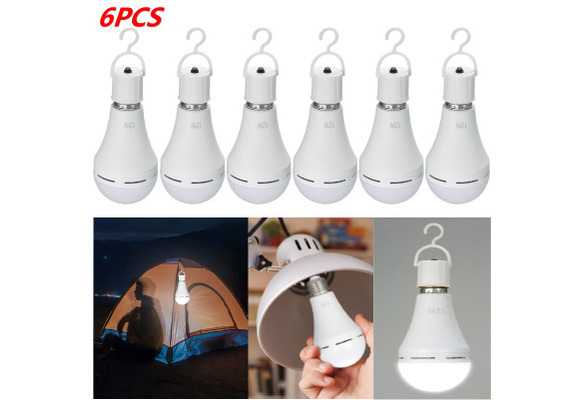 Eccomum L2771 Pack of 2 Multifunctional Rechargeable 6W Emergency LED Light Bulbs 60W Equivalent 6000K Bright Outdoor Hanging Lamp Lights for Power Outage Camping