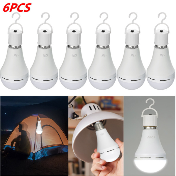 2/6PCS Multifunctional Rechargeable 12W Emergency LED Light Bulbs 60W  Equivalent 6000K Bright Outdoor Hanging Lamp Lights for Power Outage  Camping Garden Parties--E26/E27 AC100~240V