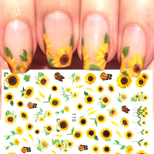Buy Sunflower Press on Nails Fall Nails Glue on Nails Ombre Nails Long  Coffin Stick on Nails Fake Nails Flower Nails 3D Nails Online in India -  Etsy