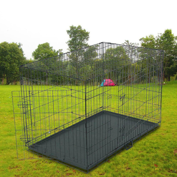 48" Dog Crate Fold Metal Pet Cage Kennel House for Animal 2 Door w