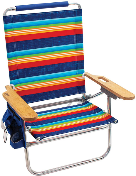 Surf Power Blue/Multi Stripe Rio Beach Genuine Beach Bum 4-Position 12 Seat Height Folding Beach Chair