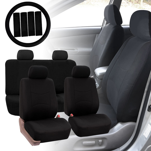 Fh Group Car Seat Covers Flat Cloth For Sedan Suv Van Full Set W Steering Cover Belt Pads Black Wish - Fh Group Flat Cloth Car Seat Covers