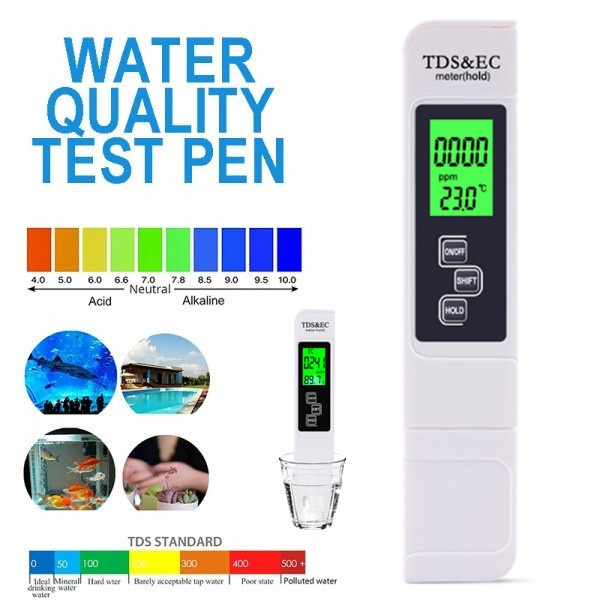 Digital LCD Ph Drinking Meter 3 in 1 Water Quality Tester Temperature EC Meter 