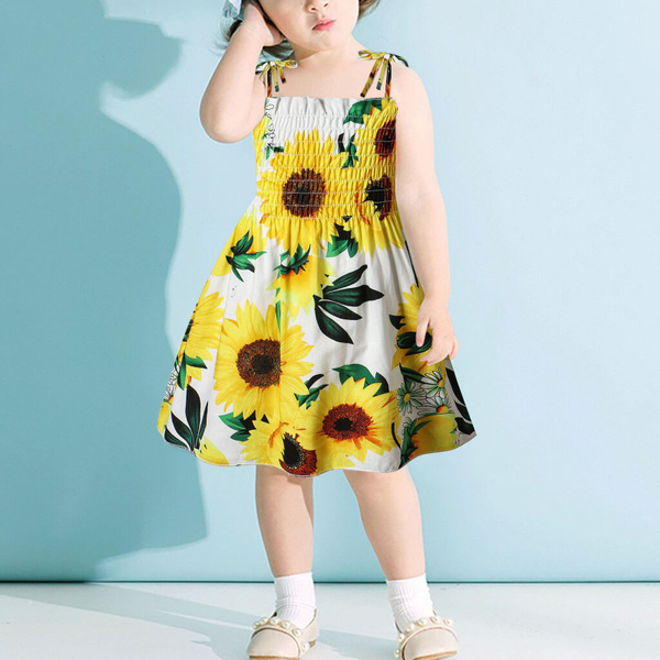 Toddler Baby girls summer dress casual sleeveless dress kids clothes sunflower 