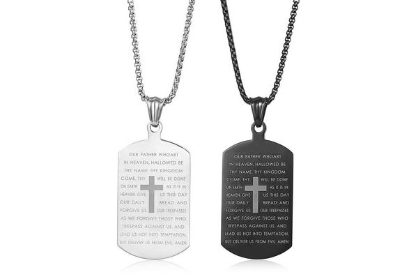 Military Dog Tag Chain Necklace with Bible Verse Scripture Cross