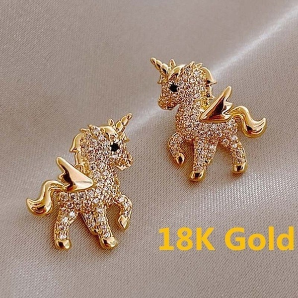 Exquisite and Unique Women s Jewelry Beautiful Lovely Gold Unicorn Earrings Lovely Fairy Animal Earrings for Female Girls Earrings Gold Earrings Romantic Valentine s Day Gift Engagement Earrings Weddi...