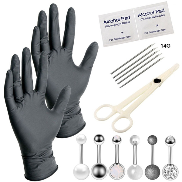 16PC/set Belly Navel Ring Septum Forceps Piercing Needles and Clamps