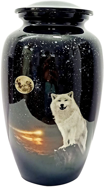 White Wolf Night Full Moon Cremation Urn for Human Ashes - Adult ...