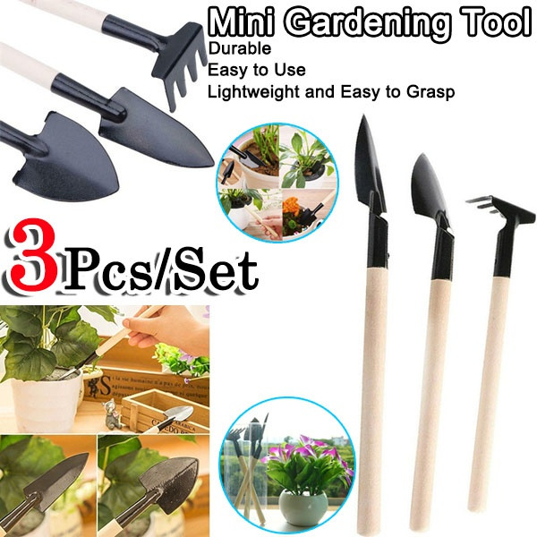 3pcs/Set Multi-purpose Garden Tools Wooden Handle Small Shovel/Rake/Spade Potted  Plants Tools for Kids