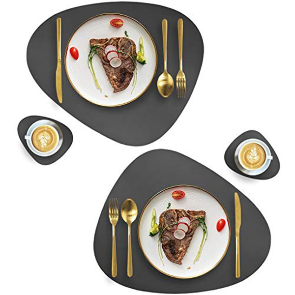 Faux Leather Placemats And Coasters Set, Round Leather Placemats