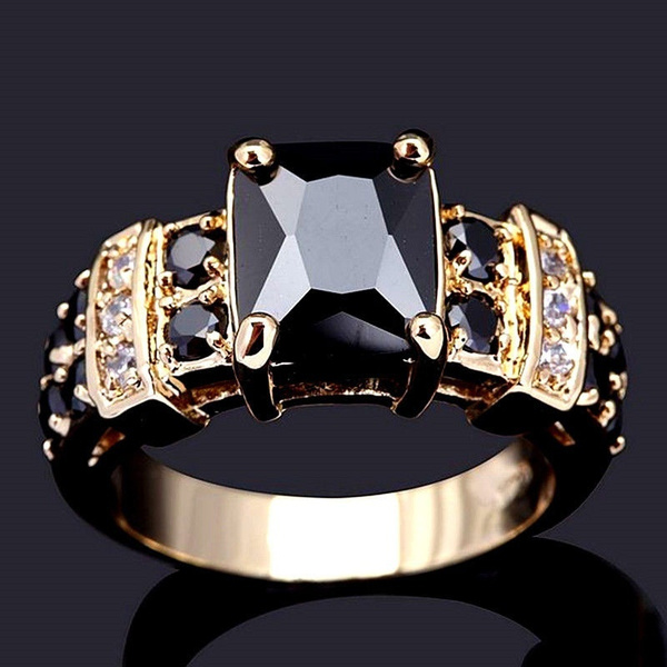 Fashion Women 925 Silver Rings Black Sapphire Jewelry Wedding Rings Size 6-10 