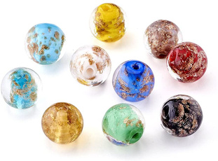 lampworkglassbead, gold, roundspacerbead, Jewelry Making