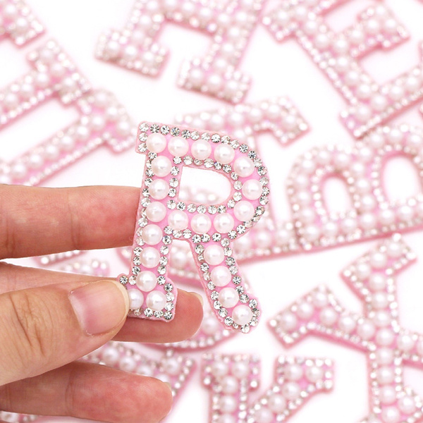 Pearl Rhinestone Letter Patches, Iron Rhinestone Letters