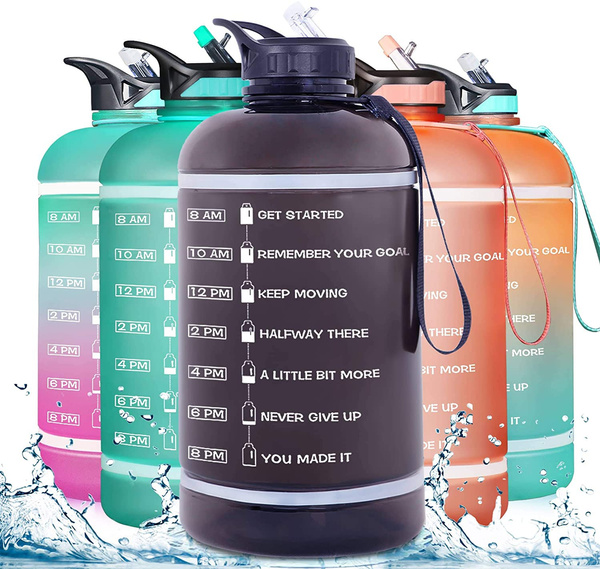 One Gallon Water Bottle with Time Marker &Straw,BPA Free Leakproof