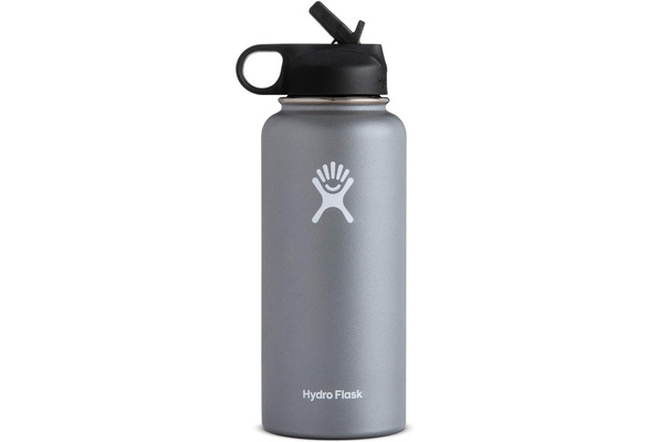 GRANDTIES 32 oz. Classic Silver Travel Water Bottle - Wide Mouth Vacuum Insulated  Water Bottle with 2-Style Lids GT001219503 - The Home Depot