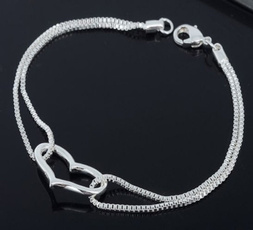 Sterling, Heart, Love, Chain Link Bracelet