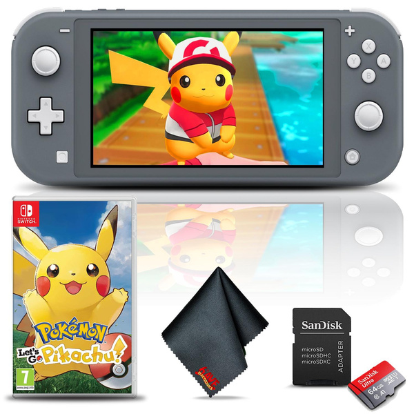 Switch Lite (Gray) Gaming Console Bundle with Pokemon: Let's Go Game, 64GB Memory Card, and Cleaning Cloth |