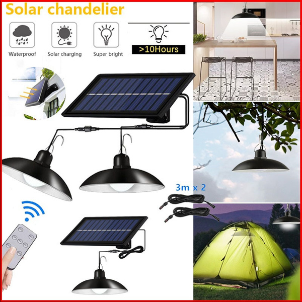 Waterproof LED Solar Pendant Light Outdoor Remote Ceiling Lamp Home Garden Yard