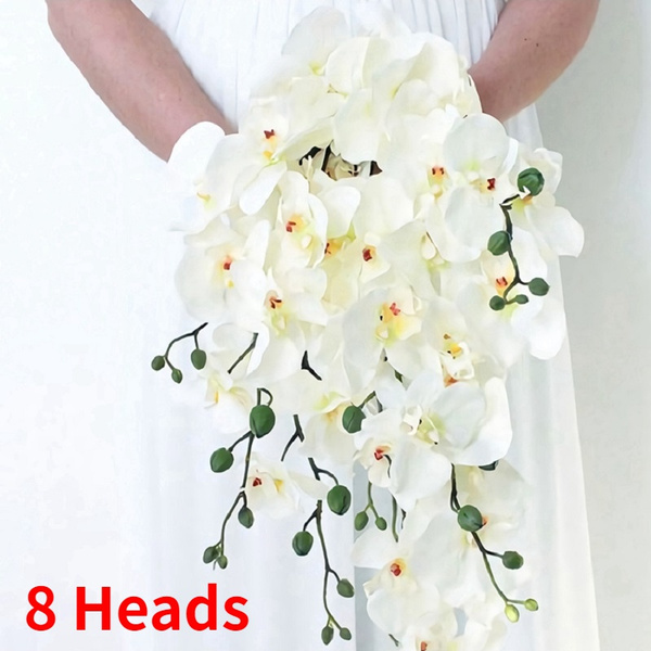 1 Bunch 8 Heads Artificial Silk Butterfly Orchid Artificial Flower Bouquet  Phalaenopsis Fake Flowers Home Wedding Decoration DIY Crafts Decor