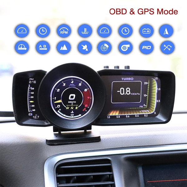 Car HUD Multi-Function Dashboard Head Up Display OBD2+GPS Smart Speedometer  Auto Gauge Alarm System Turbo Boost