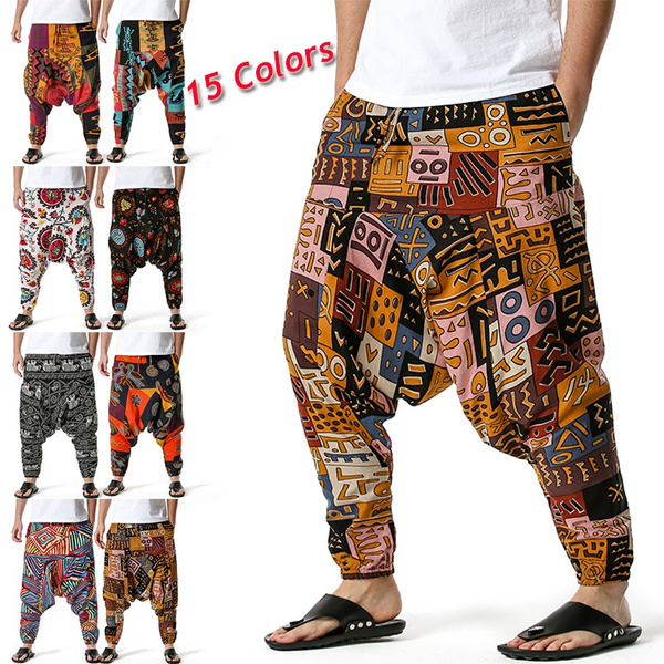 Boho Pants Elastic Ankle Harem For Men Hippie Casual Cotton