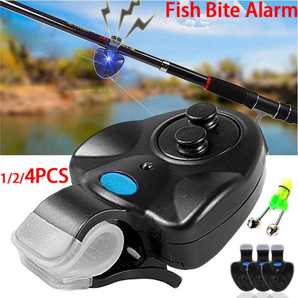 1/2/4PCS Fishing Bite Alarm Sensitive Electronic Fishing Bite Sound Alarm  Indicator Sound Bite Alert Bell LED Lights Fishing Bells Clip On Fishing  Rod