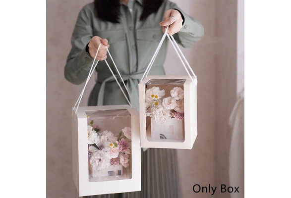 5Pcs Flower Gift Paper Boxes Clear Window Transparent Square