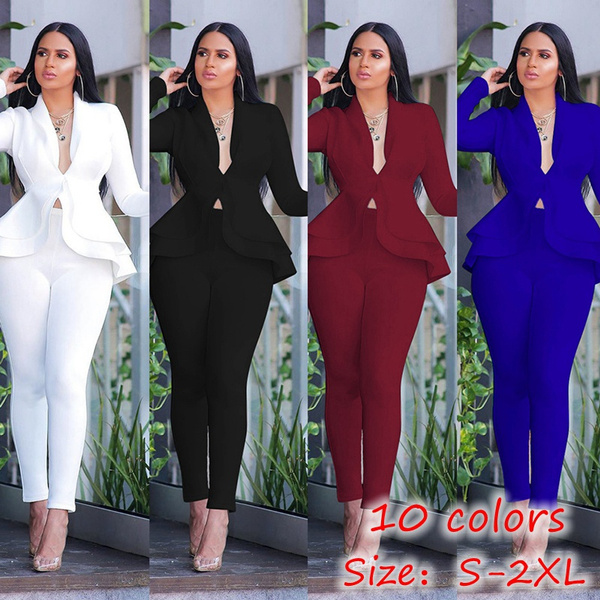 Womens Business Work Suit Set Double-Breasted Blazer And Slim Fit Flared Pants  Formal Suit Sets For Office Lady Womens Clothes