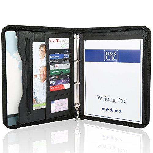 H&S A4 Zipped Conference Folder Padfolio Folio Case Business Faux Leather... 