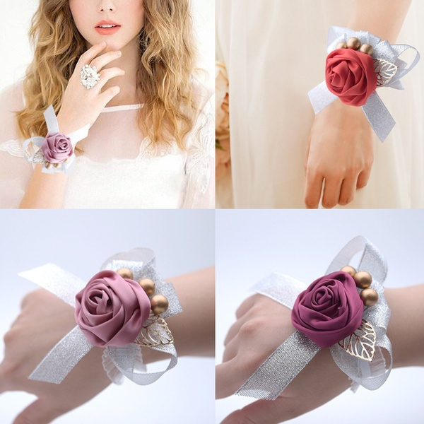 Elegant Bride Wrist Flower Jewelry Bridesmaids Hand Flowers Party