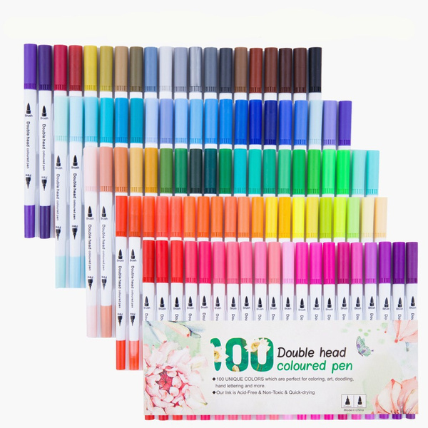24 48 60 100 Colors Paint Marker Brush Pens, Dual Tips Fine Point