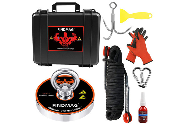 FINDMAG Magnet Fishing Kit with Case Fishing Magnets 1500 LBS Pulling Force  Super Strong Neodymium Round Magnet for Heavy Duty Use -4.72inch Diameter