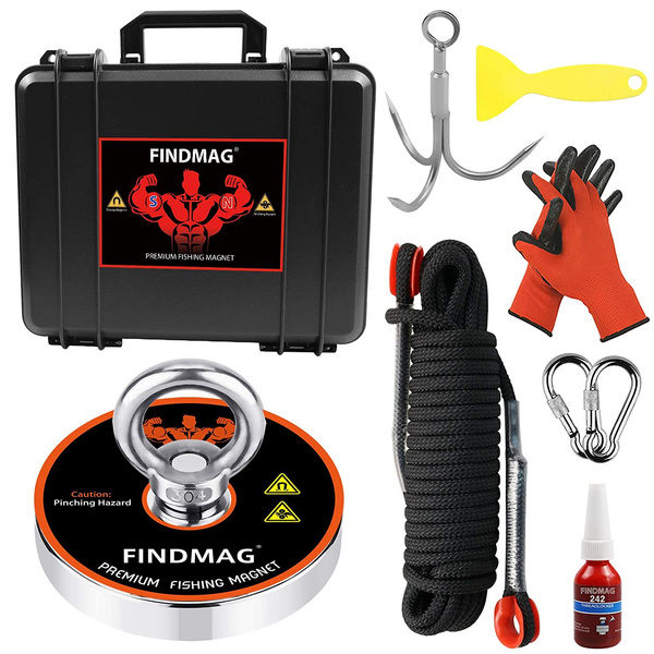 FINDMAG Magnet Fishing Kit with Case Fishing Magnets 1500 LBS Pulling Force Super  Strong Neodymium Round Magnet for Heavy Duty Use -4.72inch Diameter