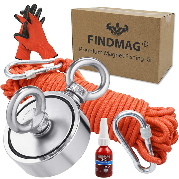 FINDMAG Double Sided Magnet Fishing Kit with Rope, Fishing Magnets 1000 lbs  Pulling Force Magnet Fishing Kit for Retrieving Items in River, Lake,  Beach, Lawn, 2.95 Diameter