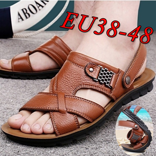 Fashion Men s Summer Non slip Sandals Genuine Leather Beach Shoes Breathable Hiking Sandals Slippers